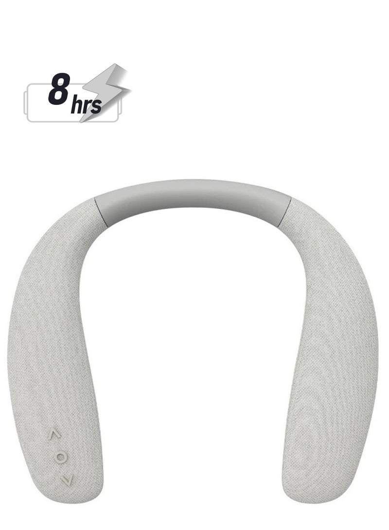 AROAQ مكبر صوت بلوتوث حول الرقبة، مكبر صوت لاسلكي قابل للتعديل، مقاوم للماء، صندوق موسيقى لاسلكي مريح قابل للارتداء للأولاد والبنات، أبيض - Image 1