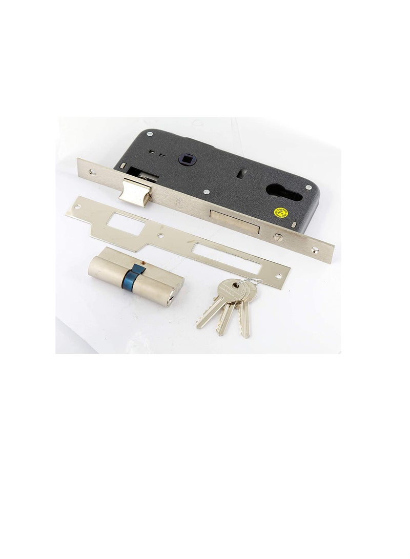 ROBUSTLINE Robustline Door Lockset (Handle and Lockbody) | 85MM Centre to Centre | Gold color | Lines Pattern Handle - Image 3