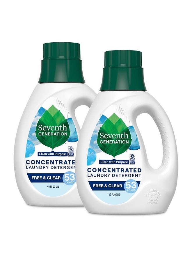 Seventh Generation Concentrated Laundry Detergent Liquid Free & Clear Fragrance Free 40 Fl Oz (Pack of 2)  - Image 1