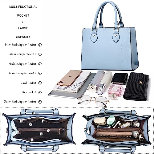 CHICAROUSAL Crossbody Purses and Handbags for Women PU Leather Tote Top Handle Satchel Shoulder Bags (Liz Light Blue) - Image 5