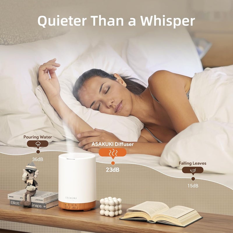 ASAKUKI 300ML Essential Oil Diffuser, Quiet 5-in-1 Premium Humidifier, Home Fragrance Aroma Diffuser with 7 LED Color Changing Light and Auto-Off Switch -Light Brown - Image 4