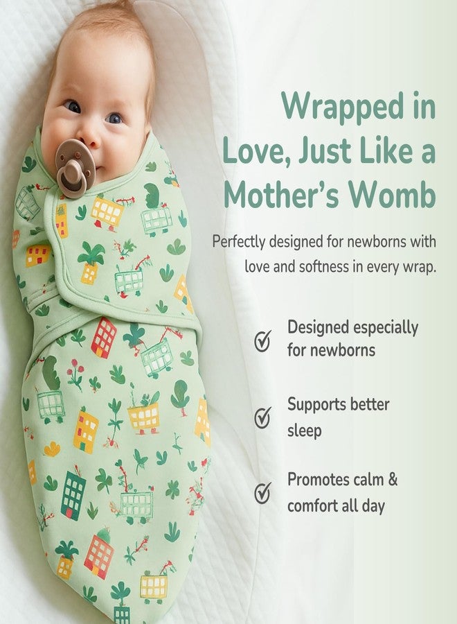 TIDY SLEEP Newborn Baby Swaddle Wrap | 100% Cotton Adjustable Sleep Sack | Soft, Breathable & Lightweight | Velcro Closure for 0-6 Months | Green Wild City - Image 2