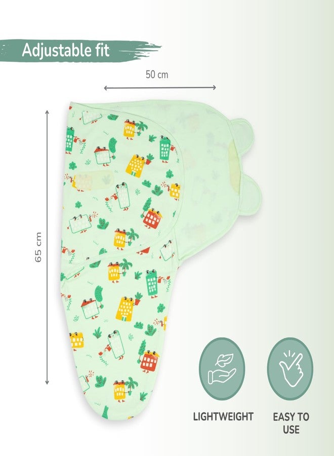 TIDY SLEEP Newborn Baby Swaddle Wrap | 100% Cotton Adjustable Sleep Sack | Soft, Breathable & Lightweight | Velcro Closure for 0-6 Months | Green Wild City - Image 5