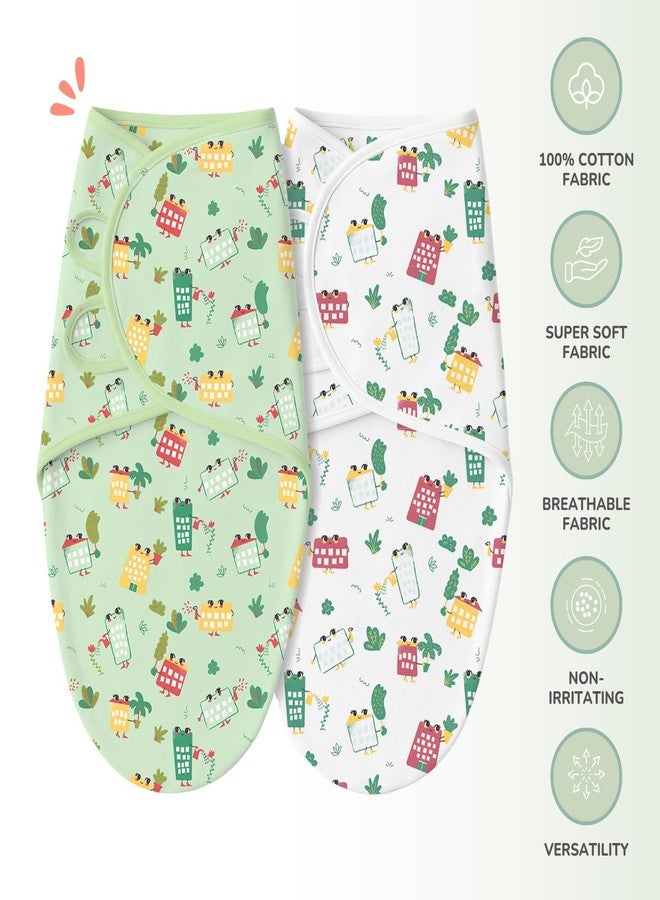 TIDY SLEEP Newborn Baby Swaddle Wrap | 100% Cotton Adjustable Sleep Sack | Soft, Breathable & Lightweight | Velcro Closure for 0-6 Months | Green Wild City - Image 3