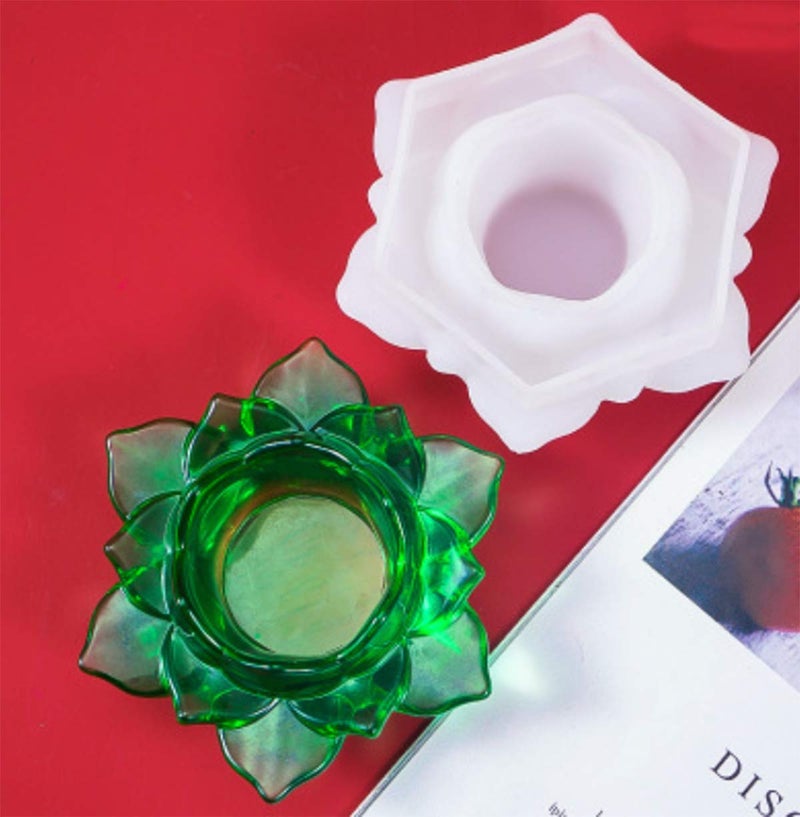 AOQI Lotus Candles Holders Resin Molds Silicone, Flower Candlesticker Resin Mold, Epoxy Resin Molds for Jewelry Storage Box, Flower Pot, Candy Tray, Container, Home Table Decor Making  - Image 4