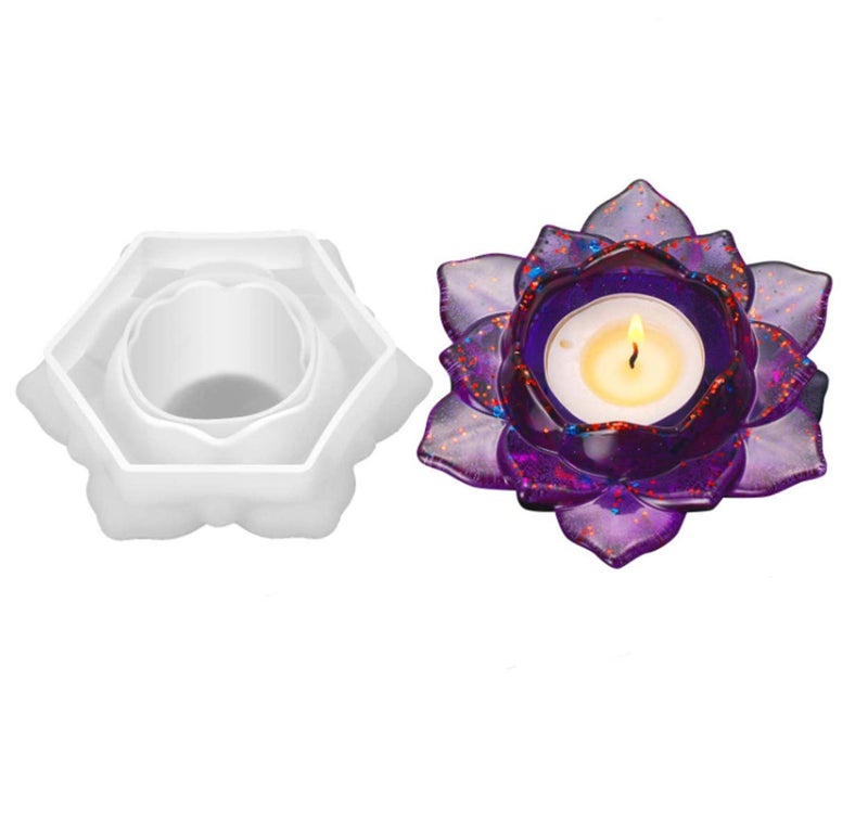 AOQI Lotus Candles Holders Resin Molds Silicone, Flower Candlesticker Resin Mold, Epoxy Resin Molds for Jewelry Storage Box, Flower Pot, Candy Tray, Container, Home Table Decor Making  - Image 1