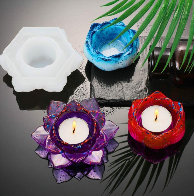 AOQI Lotus Candles Holders Resin Molds Silicone, Flower Candlesticker Resin Mold, Epoxy Resin Molds for Jewelry Storage Box, Flower Pot, Candy Tray, Container, Home Table Decor Making  - Image 5