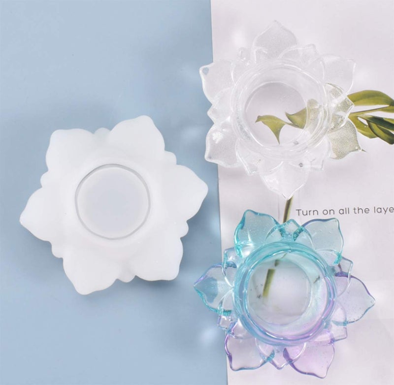 AOQI Lotus Candles Holders Resin Molds Silicone, Flower Candlesticker Resin Mold, Epoxy Resin Molds for Jewelry Storage Box, Flower Pot, Candy Tray, Container, Home Table Decor Making  - Image 3