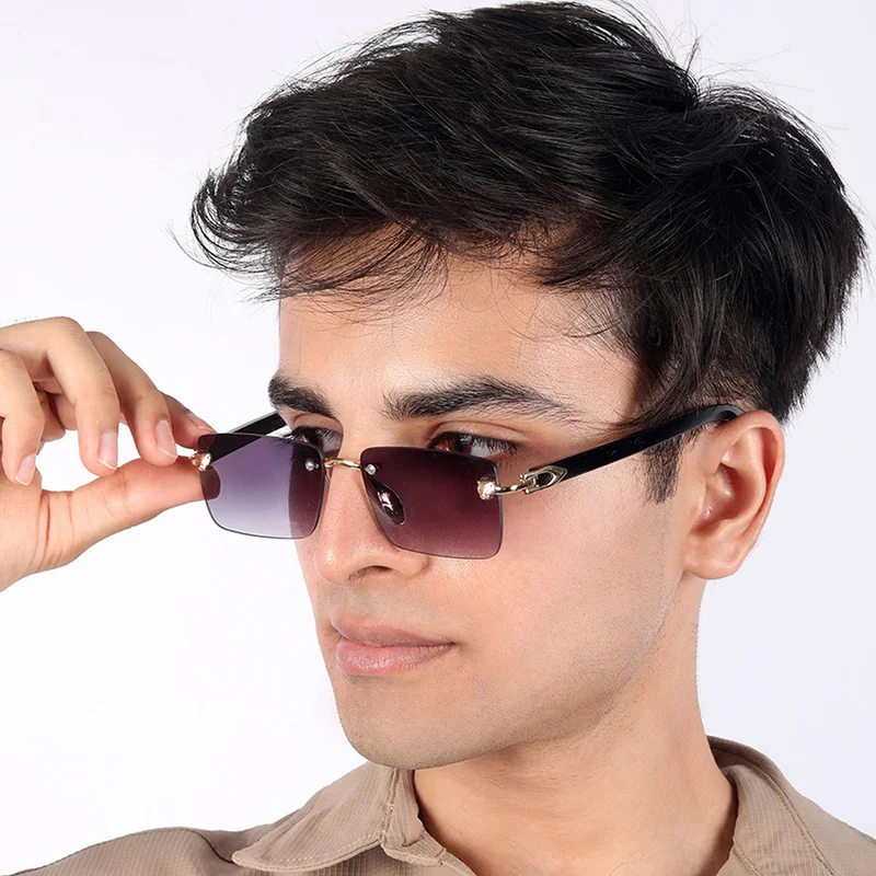 ووجلز نظارات شمسية مستطيلة بدون إطار بلون ذهبي مع حماية من الأشعة فوق البنفسجية