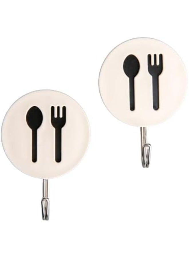 Kitchen Utensil Wall Hooks, 8 cm Round Design, Self-Adhesive, Set of 3, White and Blue - Image 1