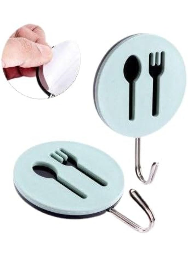 Kitchen Utensil Wall Hooks, 8 cm Round Design, Self-Adhesive, Set of 3, White and Blue - Image 2