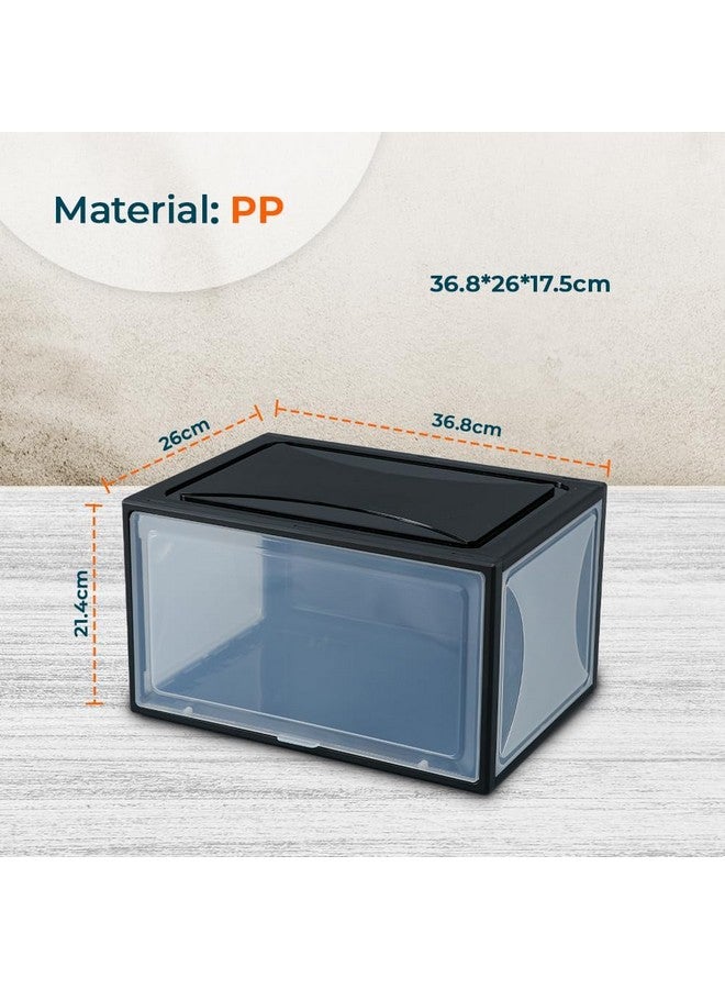 Kuber Industries Sneaker Box | Plastic Stackable Shoe Organizer | Multi Purpose Space-Saving Storage Box | Black - Image 2