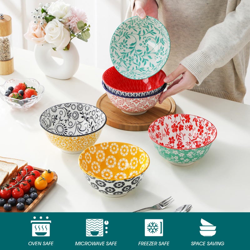 vancasso SELENE 24 oz Cereal Bowls set of 6, Ceramic Soup Bowls for Kitchen, Dishwasher & Microwave Oven Safe- for Cereal, Soup, Pasta, Salad, Vivid Floral Design Bowl Set - Image 3