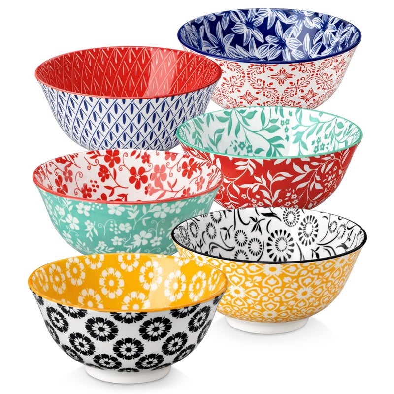 vancasso SELENE 24 oz Cereal Bowls set of 6, Ceramic Soup Bowls for Kitchen, Dishwasher & Microwave Oven Safe- for Cereal, Soup, Pasta, Salad, Vivid Floral Design Bowl Set - Image 1