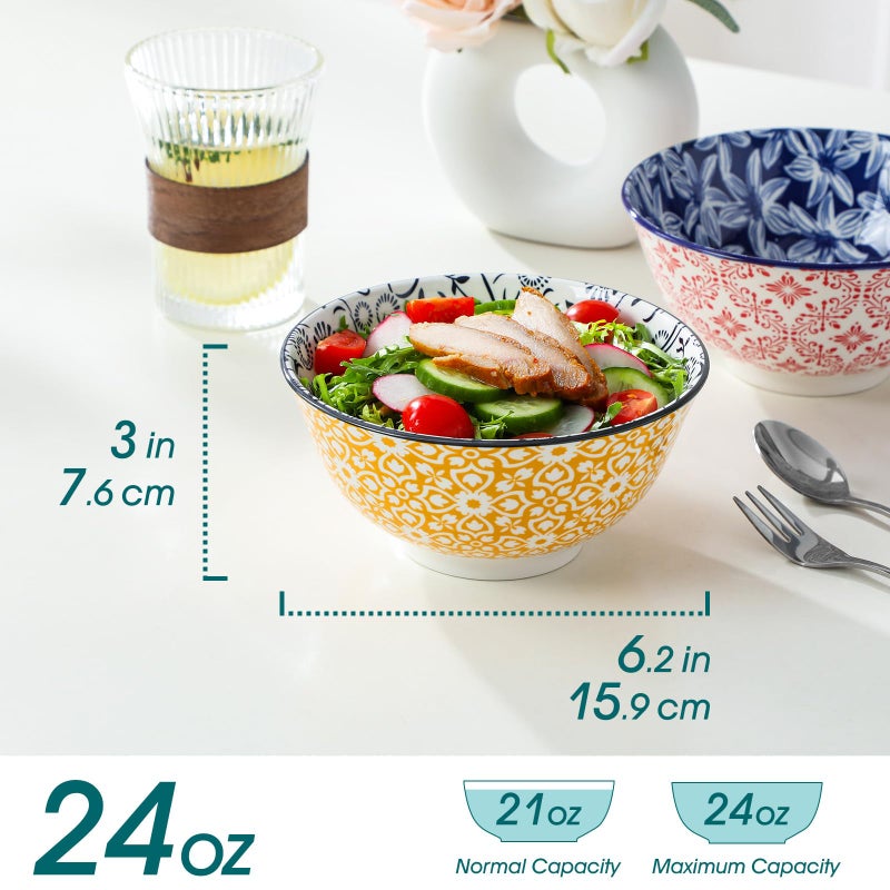 vancasso SELENE 24 oz Cereal Bowls set of 6, Ceramic Soup Bowls for Kitchen, Dishwasher & Microwave Oven Safe- for Cereal, Soup, Pasta, Salad, Vivid Floral Design Bowl Set - Image 2