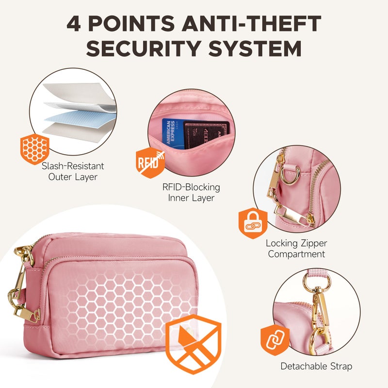 Joryin Anti Theft Crossbody Bag for Women Men, Slash-resistant RFID Blocking Travel Purses, Small Shoulder Bag Handbag, Pink - Image 3