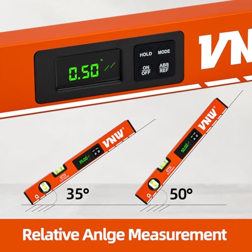 VNW 16inch Digital Level with LCD Display - Bubble Light Up Function - Multi Purpose:Magnetic Torpedo Level, Angle Finder 0-90° & 0-180° Range -Leveler Tool for Woodwork,Saw & Home Leveling (Champagne) - Image 3