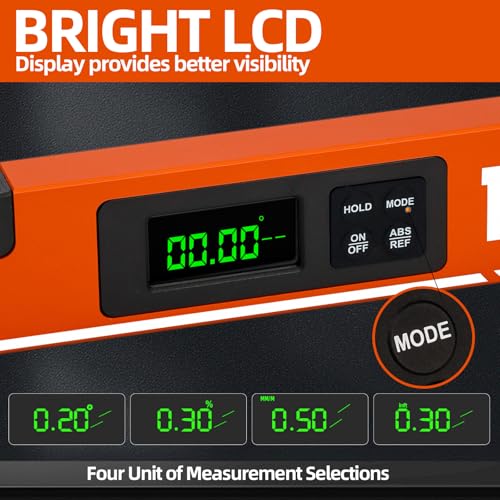 VNW 16inch Digital Level with LCD Display - Bubble Light Up Function - Multi Purpose:Magnetic Torpedo Level, Angle Finder 0-90° & 0-180° Range -Leveler Tool for Woodwork,Saw & Home Leveling (Champagne) - Image 4
