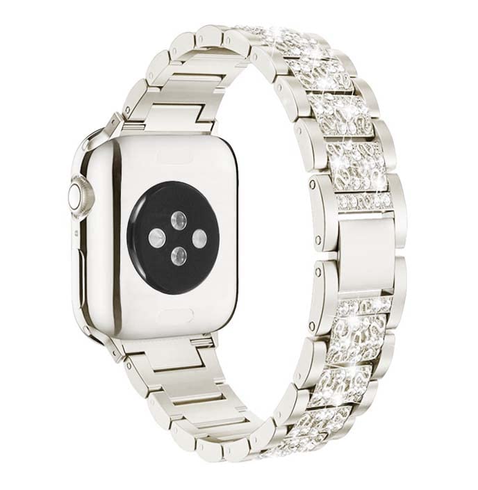 Mosonio Compatible with Apple Watch Band 44mm with Case Women Jewelry Replacement Metal Wristband Strap with 2 Pack Bling PC Protective Cover for iWatch Series 654 44mm Starlight - Image 3