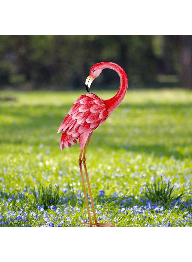 Shorayn Garden Statues Flamingo Sculptures Metal Yard Art, Pink Bird Art Outdoor Backyard Decor Patio Lawn Porch Ornament Flamingo Yard Decoration - Image 1