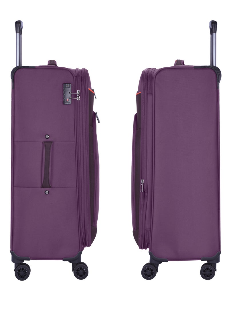 eminent Unisex Soft Travel Bag Medium Luggage Trolley Polyester Lightweight Expandable 4 Double Spinner Wheeled Suitcase with 3 Digit TSA lock E788 Purple - Image 3