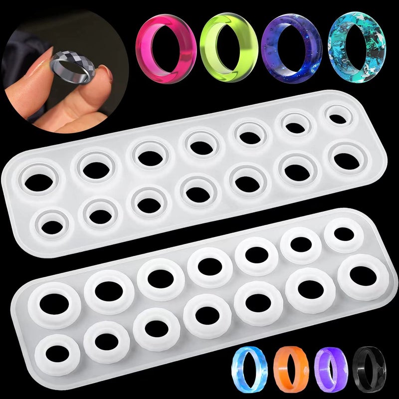 RADESCOO Resin Ring Molds Silicone, Silicone for Epoxy Resin, 14 Sizes with Round and Rhombic Faces Making Rings, Earrings, Pendants, Crafts Christmas Gifts - Image 1