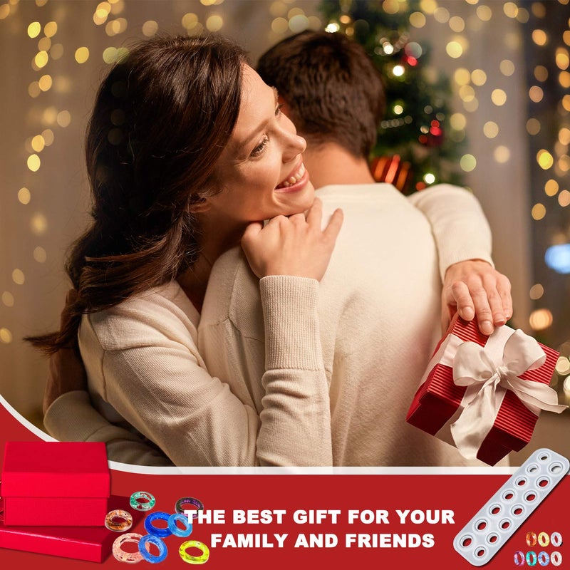 RADESCOO Resin Ring Molds Silicone, Silicone for Epoxy Resin, 14 Sizes with Round and Rhombic Faces Making Rings, Earrings, Pendants, Crafts Christmas Gifts - Image 5