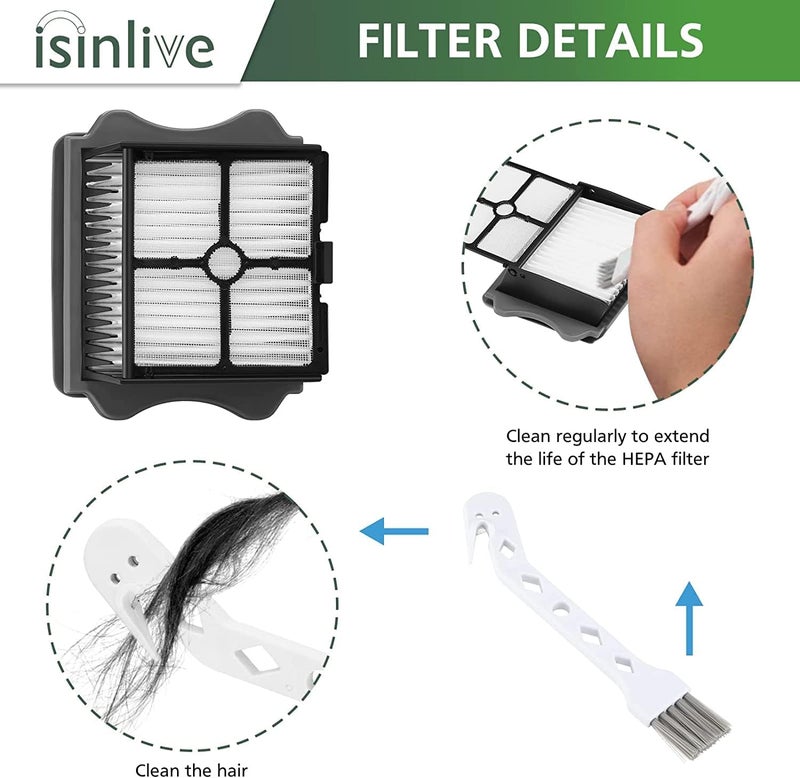 isinlive Floor ONE S5 Brush Roller Replacement Parts for Floor ONE S5Floor One S5 Pro Smart Cordless Wet Dry Vacuum Cleaner 2 Pack Brush Rollers and 2 Pack Vacuum HEPA Filters - Image 5