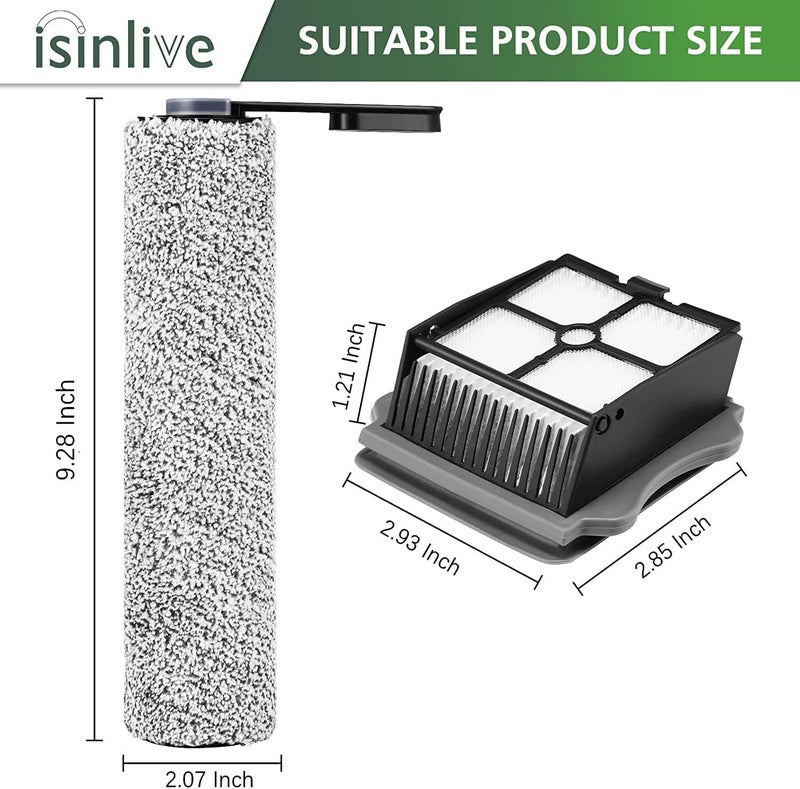 isinlive Floor ONE S5 Brush Roller Replacement Parts for Floor ONE S5Floor One S5 Pro Smart Cordless Wet Dry Vacuum Cleaner 2 Pack Brush Rollers and 2 Pack Vacuum HEPA Filters - Image 3