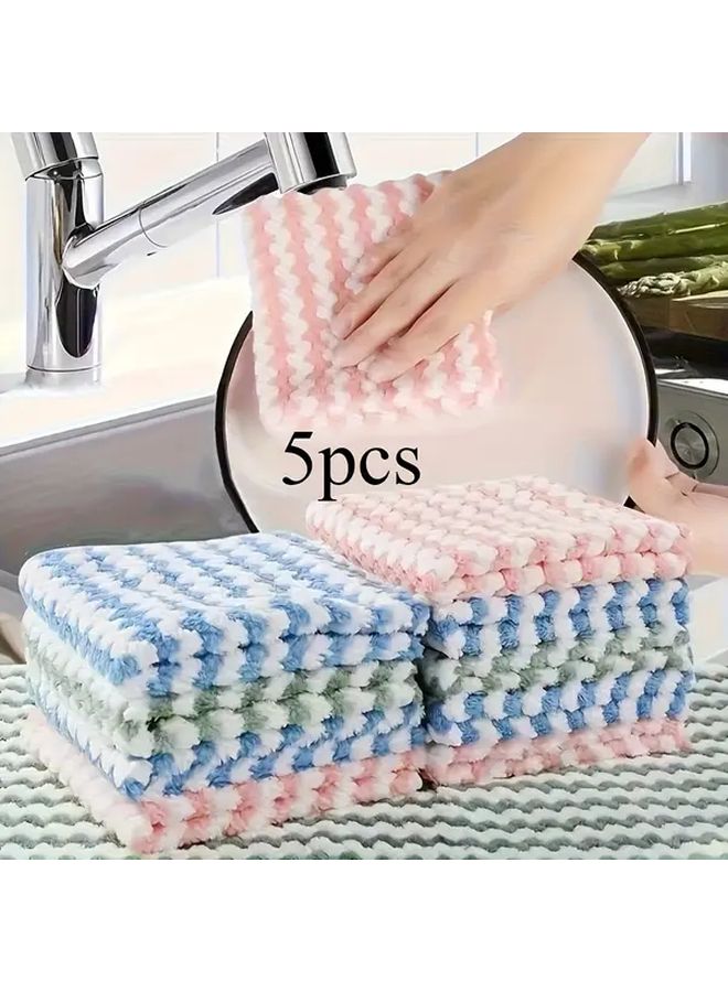 5pcs Ultra Soft Microfiber Dish Cloths Thick Absorbent Dirt Resistant Kitchen Towels - Image 1
