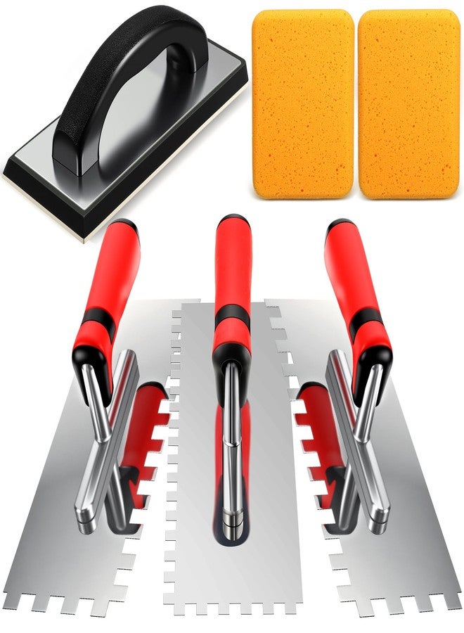 لينوزين مجموعة أدوات بلاط Leinuosen المكونة من 6 قطع تتضمن 3 قطع من مجرفة مربعة من الفولاذ المقاوم للصدأ، و1 عوامة مطاطية للجص و2 إسفنجة جص لتركيب بلاط الجدران والأرضيات والجص - Image 1