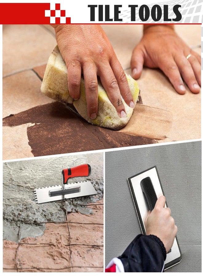 لينوزين مجموعة أدوات بلاط Leinuosen المكونة من 6 قطع تتضمن 3 قطع من مجرفة مربعة من الفولاذ المقاوم للصدأ، و1 عوامة مطاطية للجص و2 إسفنجة جص لتركيب بلاط الجدران والأرضيات والجص - Image 5