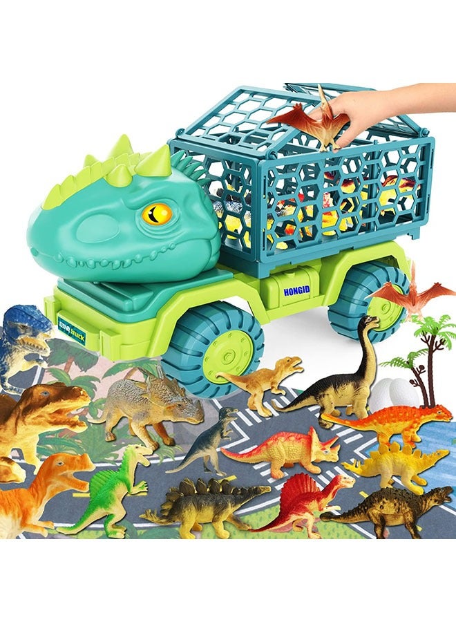 YelaJoy Dinosaur Truck Toy with 15 Dino Figures & Activity Play Mat, Dinosaur Eggs, Perfect for Kids 3-5 , Stocking Stuffer - Image 1
