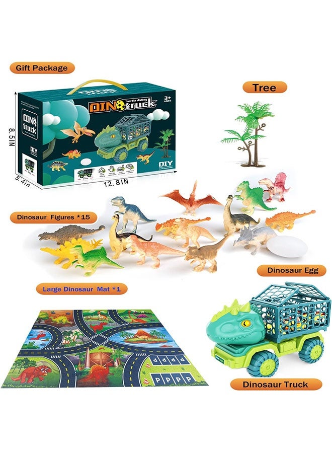 YelaJoy Dinosaur Truck Toy with 15 Dino Figures & Activity Play Mat, Dinosaur Eggs, Perfect for Kids 3-5 , Stocking Stuffer - Image 2
