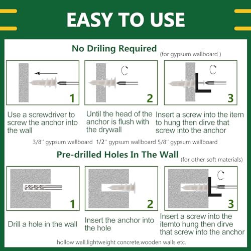 Tanbupu 156PCS Self Drilling Drywall Anchors and Screws for Drywall,3 Sizes Nylon Plastic Wall Anchors,13x42mm,15x33mm, 10x33mm,No Pre Drill Hole Preparation Required - Image 4