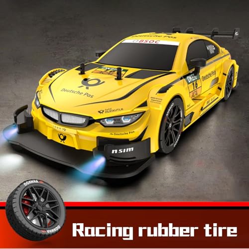 FEXXA RC Drift Car, 1:16 Scale Remote Control Car, 4WD 40KM/H High Speed RC Racing, 2.4GHz Electric Sport Driftings with Headlight, Drifting Tires and Racing Tires for Adults (Yellow) - Image 3