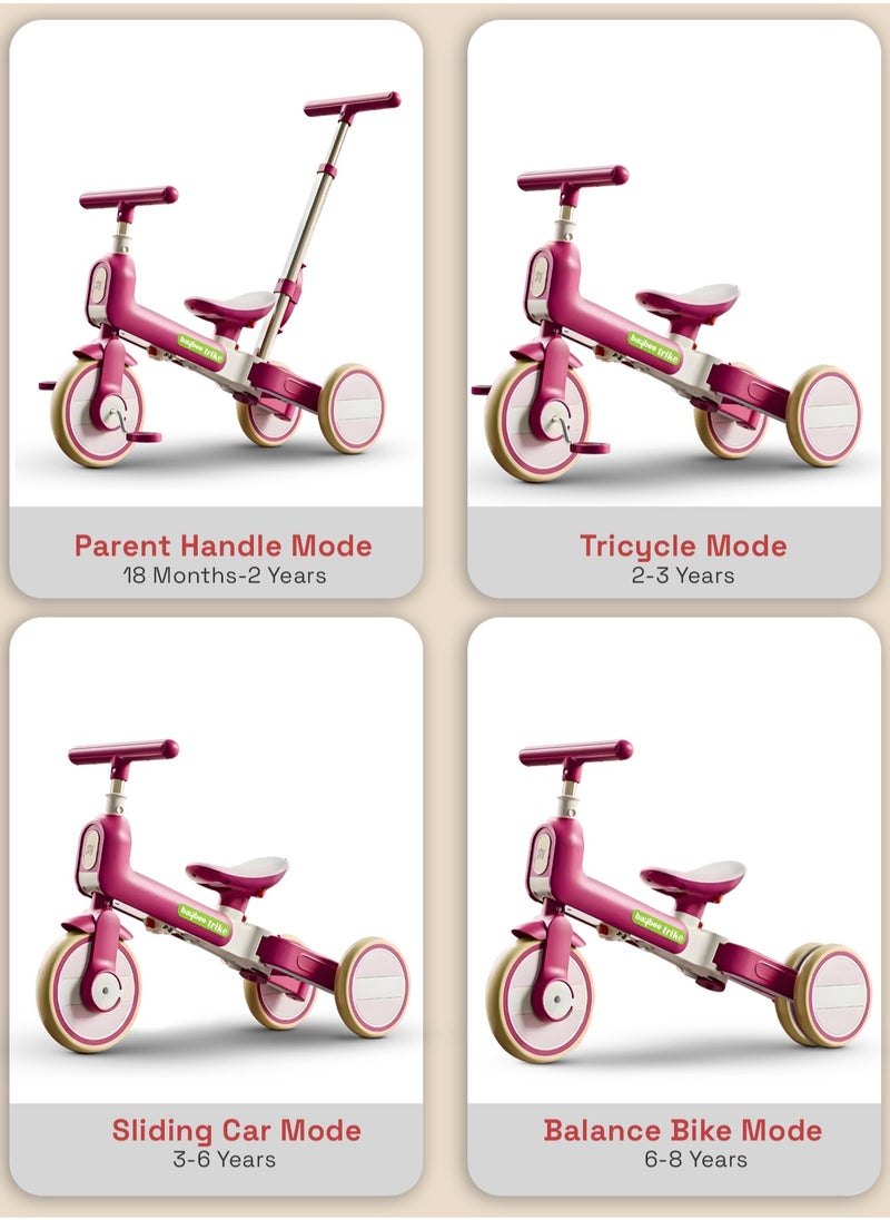 BAYBEE Novak 4 in 1 Convertible Baby Tricycle for Kids, Baby Kids Cycle with 3 Height Adjustable Parental Handle, Balance Bike & Bicycle Mode | Foldable Kids Tricycle Cycle for Kids 1.5 to 5 Years Pink  - Image 4