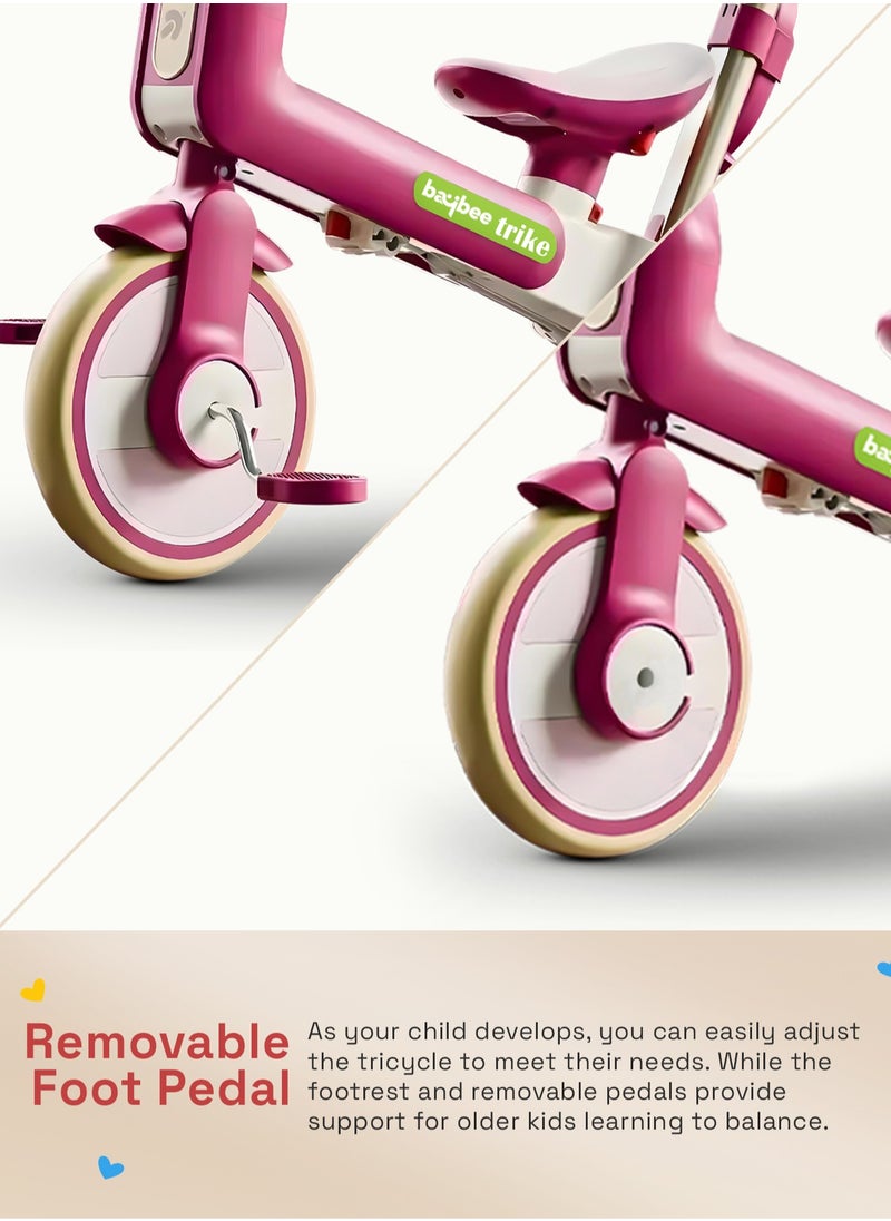 BAYBEE Novak 4 in 1 Convertible Baby Tricycle for Kids, Baby Kids Cycle with 3 Height Adjustable Parental Handle, Balance Bike & Bicycle Mode | Foldable Kids Tricycle Cycle for Kids 1.5 to 5 Years Pink  - Image 5