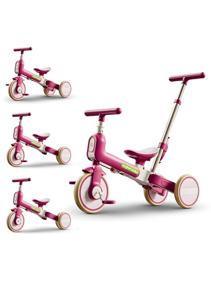 BAYBEE Novak 4 in 1 Convertible Baby Tricycle for Kids, Baby Kids Cycle with 3 Height Adjustable Parental Handle, Balance Bike & Bicycle Mode | Foldable Kids Tricycle Cycle for Kids 1.5 to 5 Years Pink  - Image 1