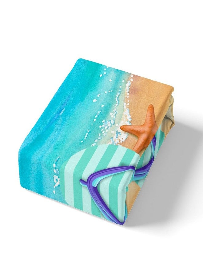 Homewish Stripes Flip Flop Fitted Sheet Queen Size Starfish Shell Bedding Set Summer Cool Sheet Set,Ocean Beach Bed Cover Ultra Soft Breathable Bedspread for Kids Teens Boys，No Flat Sheet - Image 4