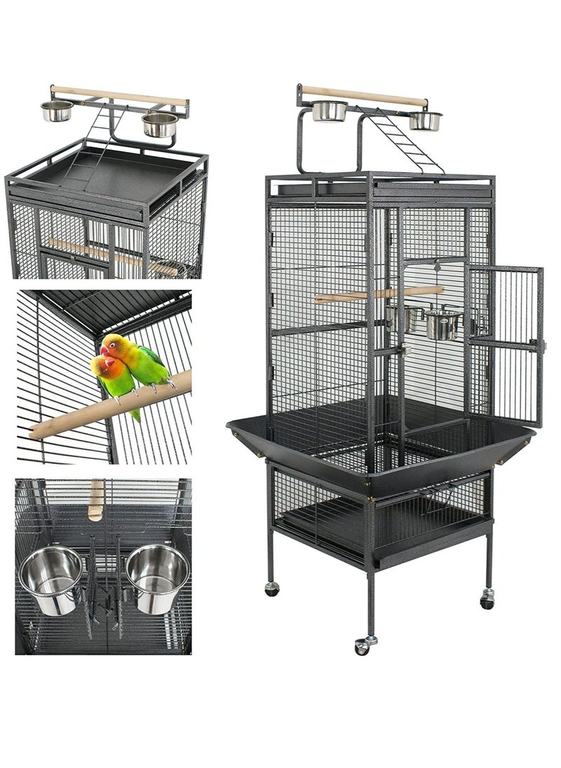 NOAEOU - Wrought Iron Bird Cage with Stand，NOAEOU Large Bird Cage with Rolling Stand Parrot Chinchilla Finch Cage Macaw Conure Cockatiel Cockatoo Pet (155x45.5x64.5cm) - Image 1