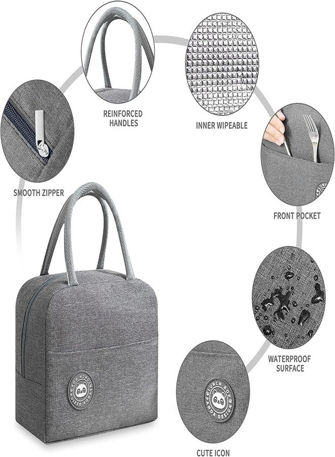 RIVUGJA Insulated Lunch Bag for Office, School & Travel – Portable & Reusable Tiffin Storage Bag for Women, Men & Kids Thermal Food Cooler Tote with Handle for Work, Picnic & College (Grey, Polyester) - Image 5