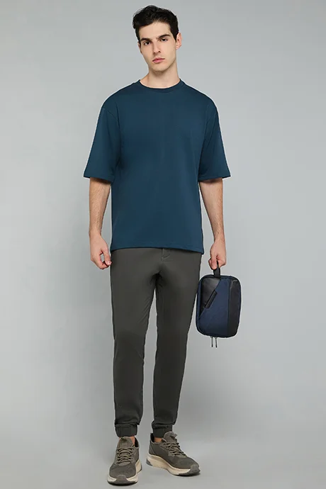 أر أند بي Solid T-Shirt with Crew Neck and Short Sleeves