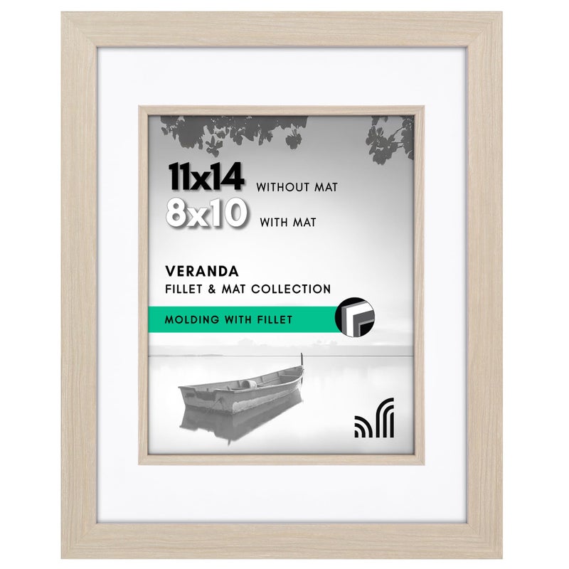 Americanflat 11x14 Picture Frame with Decorative Inner Mat Accent Displays 8x10 Photos with Mat or 11x14 Without Veranda Collection Driftwood Statement Frame with ShatterResistant Glass