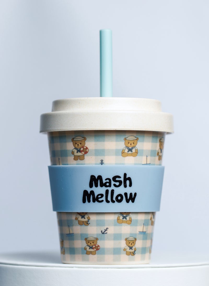 Mash Mellow Bamboo Reusable Kids Cup with Silicon straw (built in stopper)- Mashmellow  – 250ml Eco-Friendly Sippy Cup | BPA-Free, Dishwasher Safe, Toddlers cup (Ahoy Teady) - Image 1