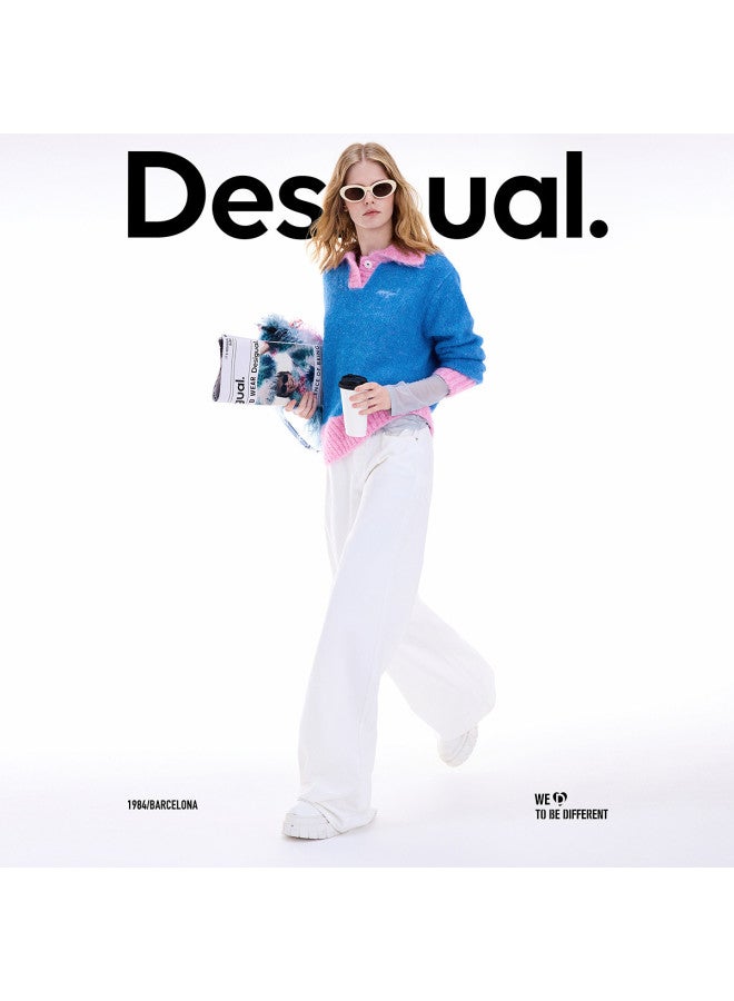 DESIGUAL [موضة إسبانية فاخرة] 25 وصول جديد لخريف وشتاء من سترة نسائية محبوكة من مزيج الصوف مع ياقة مطرزة بتصميم ألوان متباينة - Image 3
