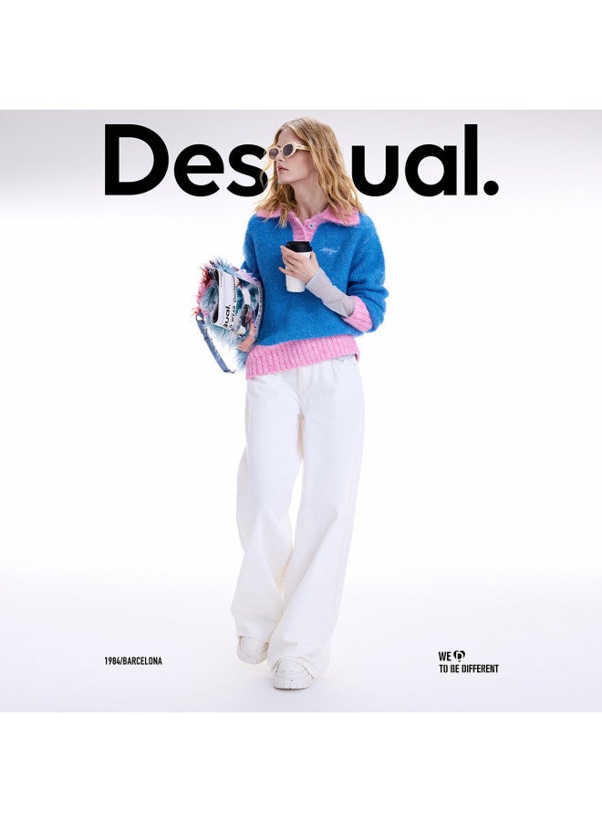 DESIGUAL [موضة إسبانية فاخرة] 25 وصول جديد لخريف وشتاء من سترة نسائية محبوكة من مزيج الصوف مع ياقة مطرزة بتصميم ألوان متباينة - Image 5