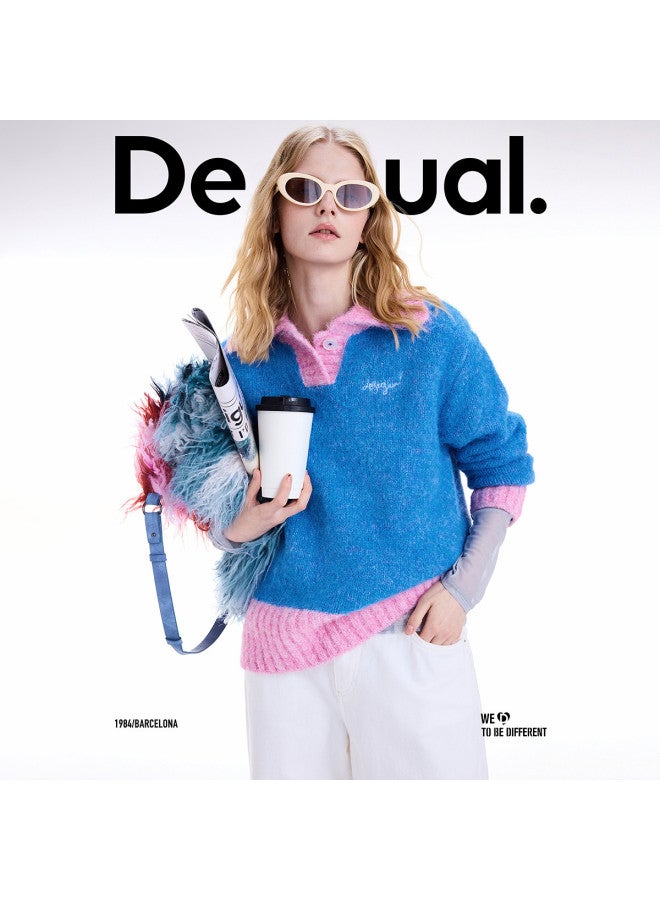 DESIGUAL [موضة إسبانية فاخرة] 25 وصول جديد لخريف وشتاء من سترة نسائية محبوكة من مزيج الصوف مع ياقة مطرزة بتصميم ألوان متباينة - Image 4