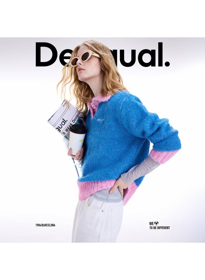 DESIGUAL [موضة إسبانية فاخرة] 25 وصول جديد لخريف وشتاء من سترة نسائية محبوكة من مزيج الصوف مع ياقة مطرزة بتصميم ألوان متباينة - Image 2