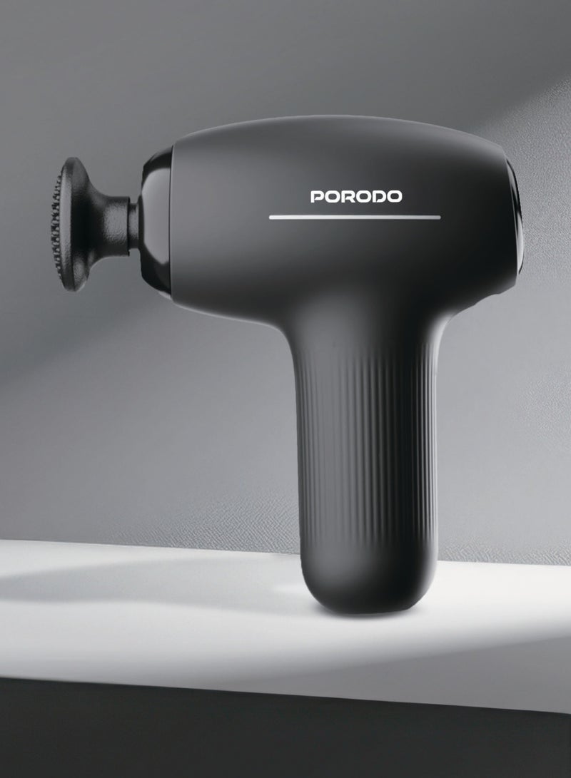 porodo Cordless Mini Massage Gun with 4 Interchangeable Heads & Adjustable Massage Intensity / 5 Speed Deep tissue Massage /Travel-friendly Massager for Home therap & Muscle recovery  - Black - Image 1